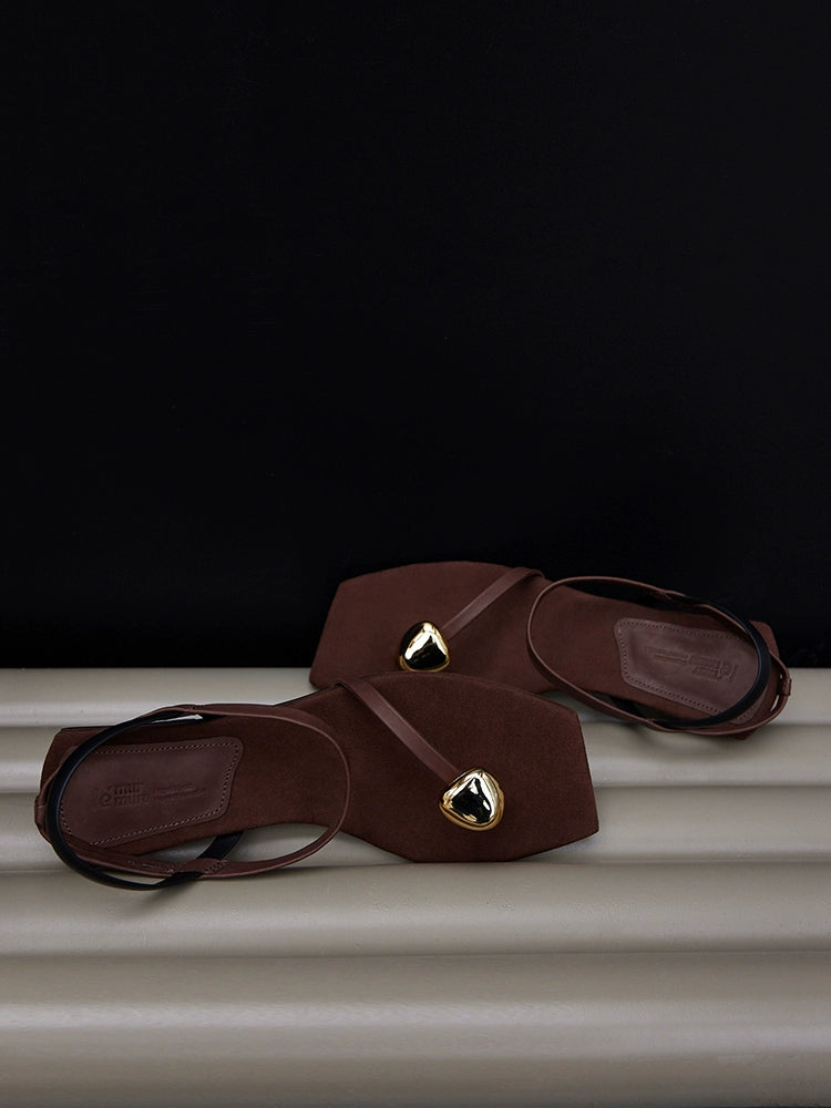Brown Pointed Toe Slingback Flats