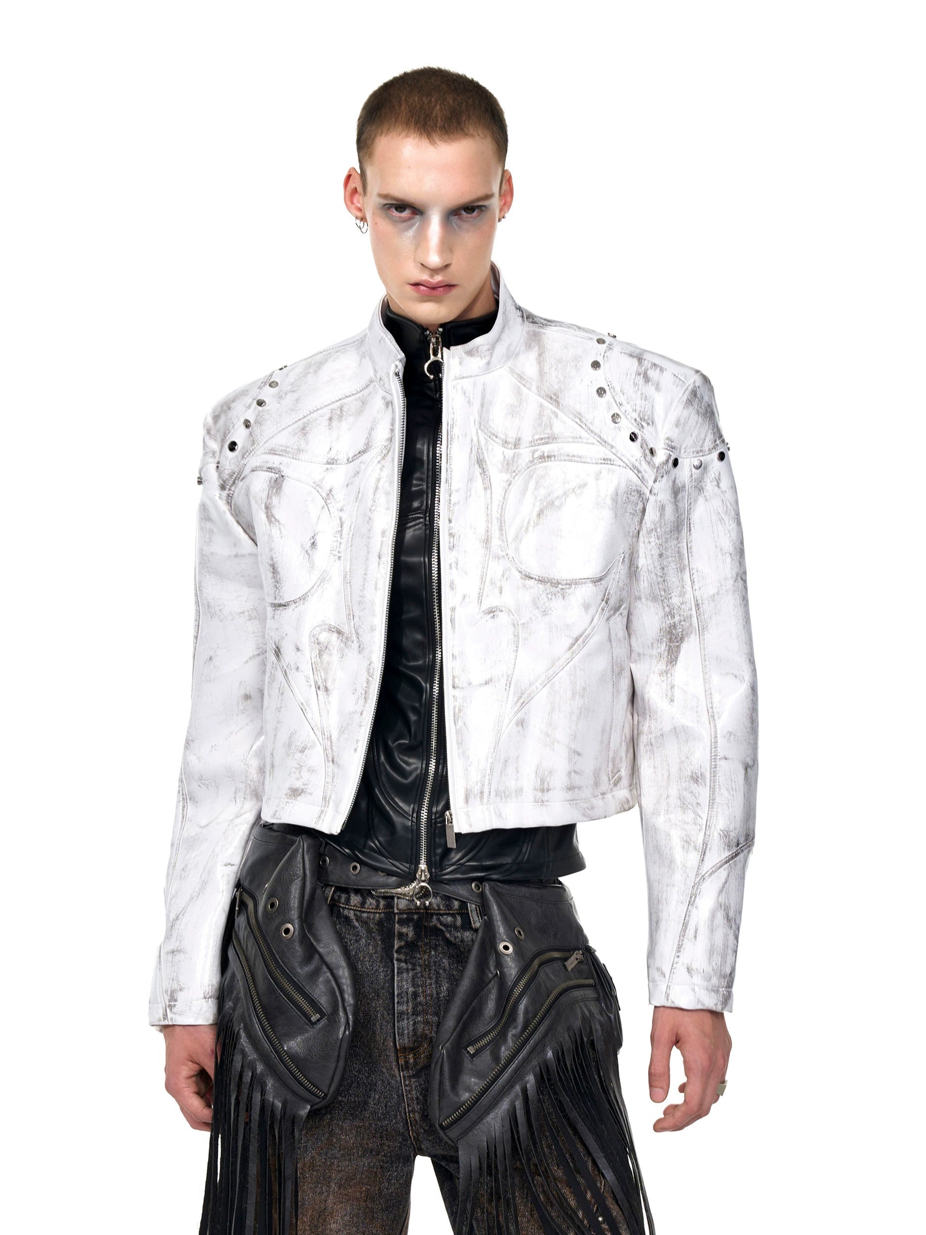 Cropped Sheer Panel Jacket