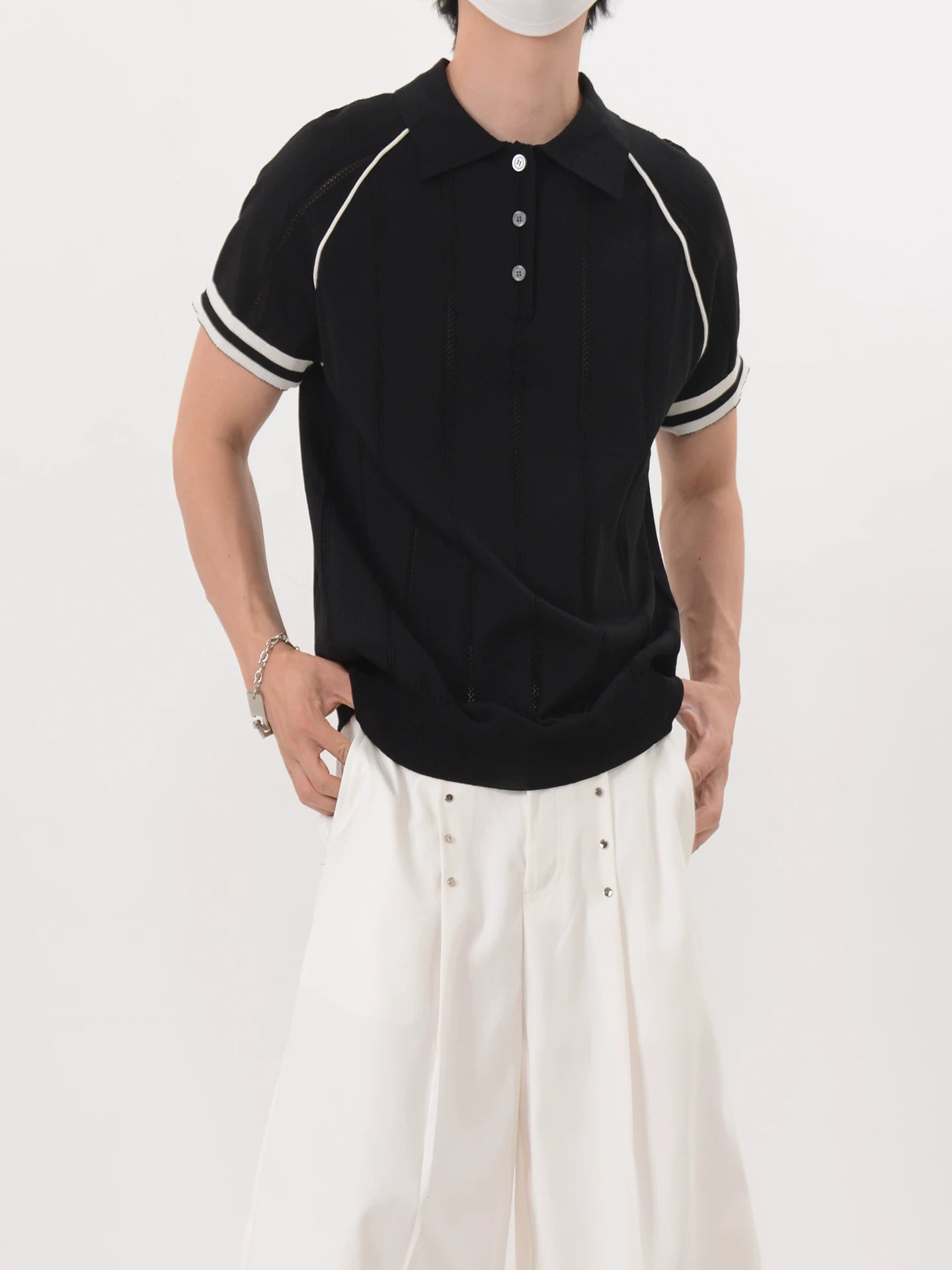 Slate Pinstripe Knit Polo