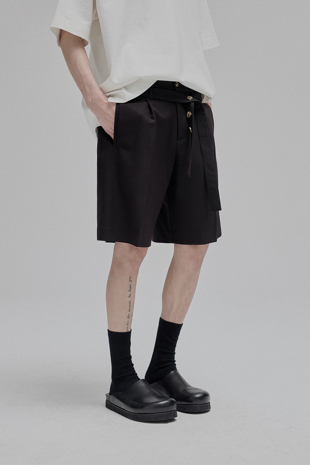 Draped Drawstring Mid-Length Shorts