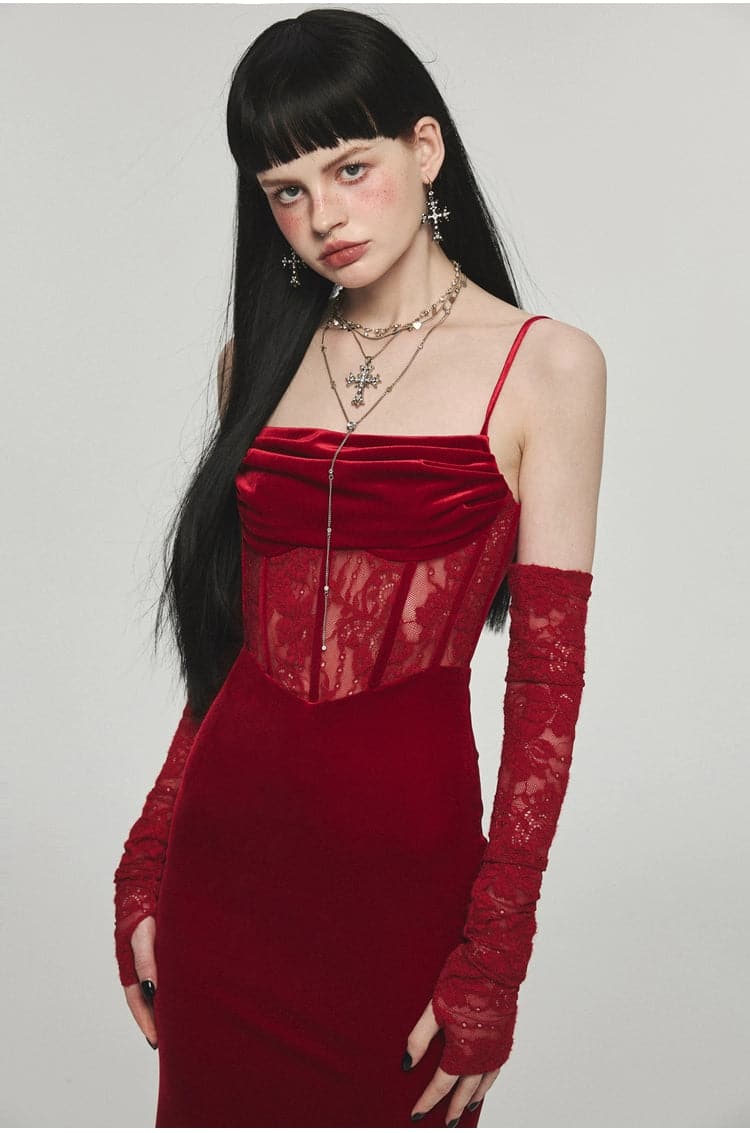 1Jinn Velvet Dress With Fishbone Straps - chiclara