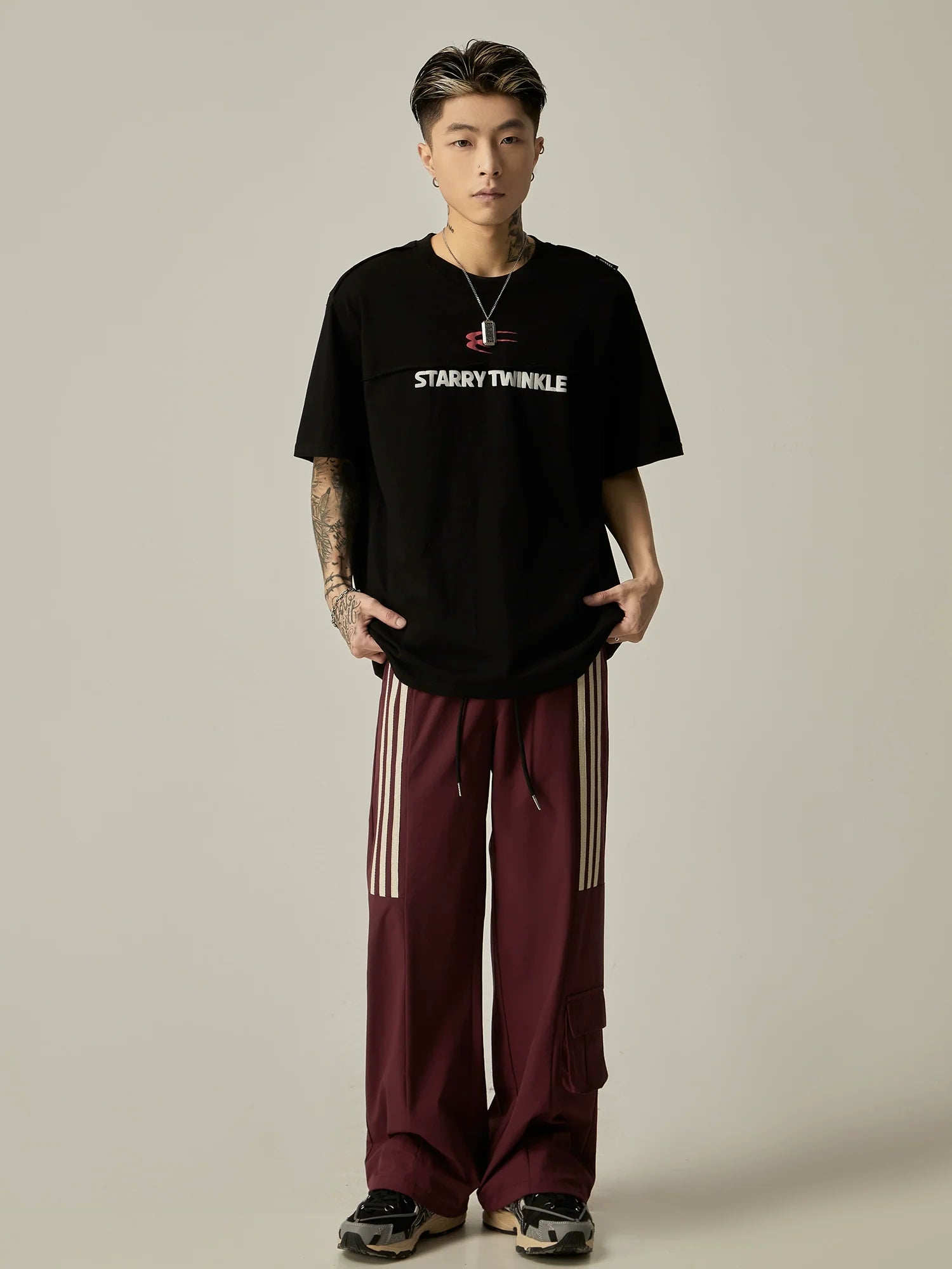 Wide-Leg Triple Stripe Cargo Track Pants