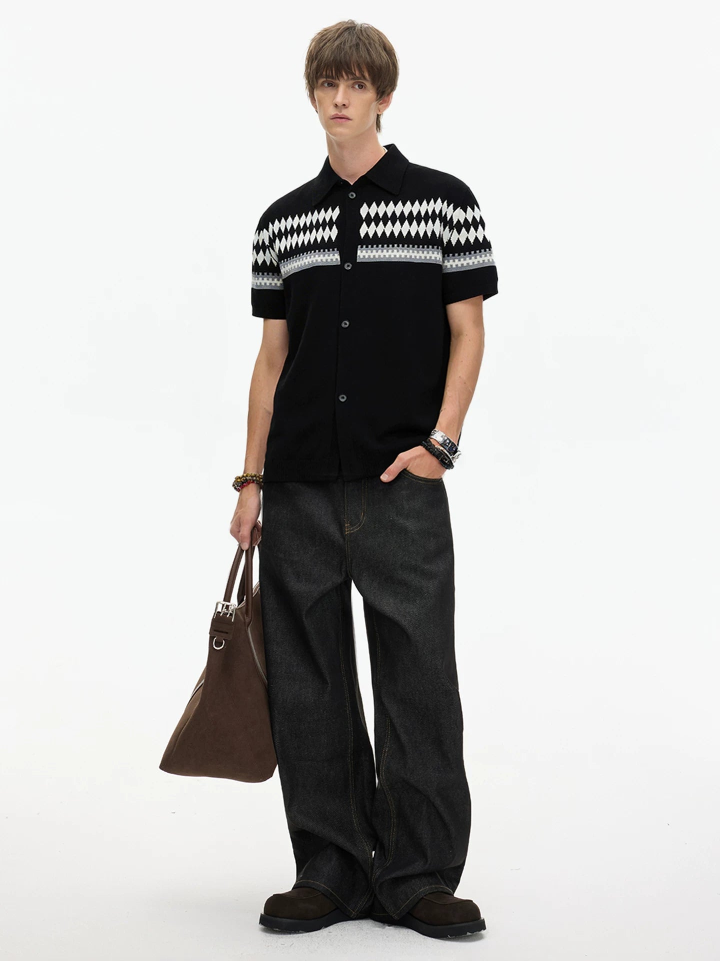 Nordic Band Knit Button Shirt