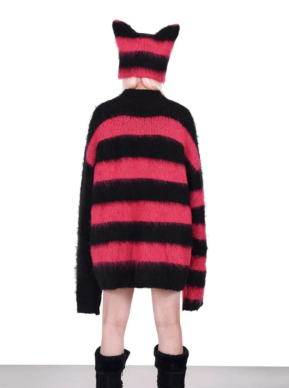 PINKSPINK Gothic Striped Oversized Sweater - Black and Red