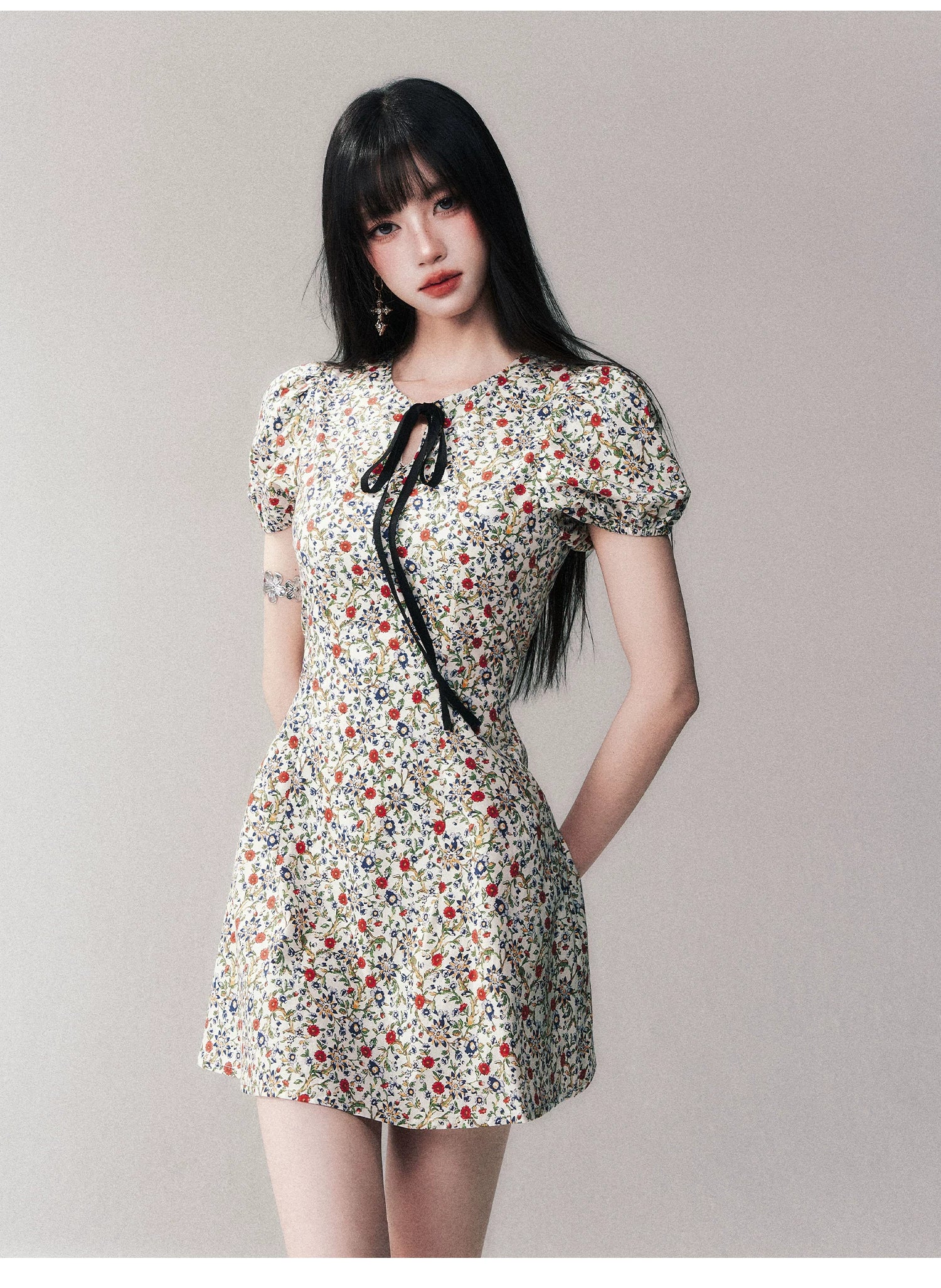 Garden Muse Bow‑Tie Floral Mini Dress