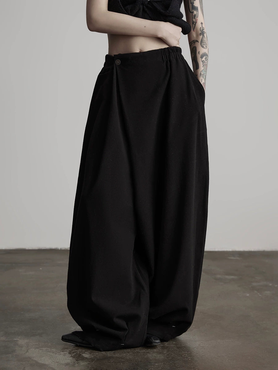 Black Wide-Leg Casual Dress Pants