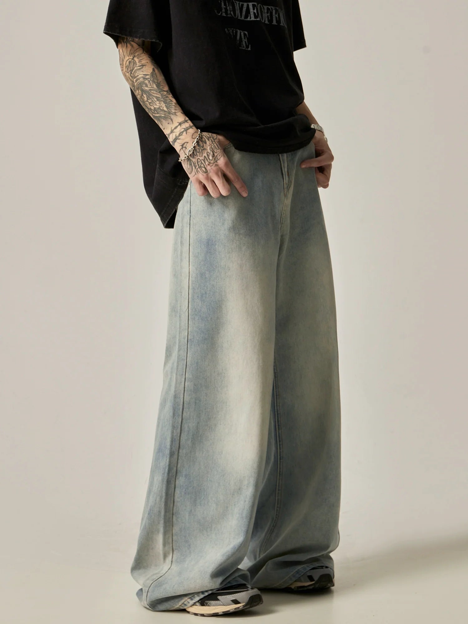 Ultra-Wide Leg Bleached Denim Jeans