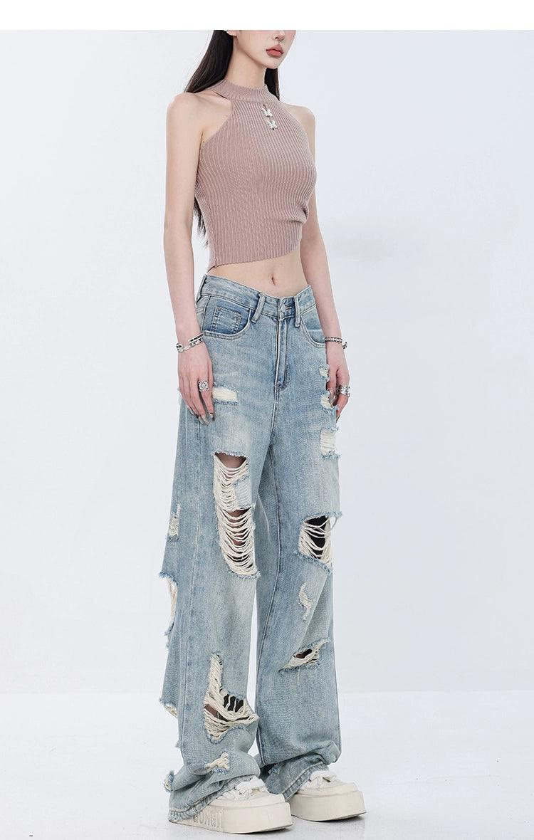 Vintage Grunge Distressed Wide-Leg Jeans