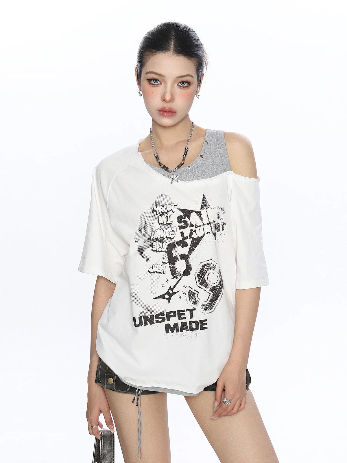 Rebel Static Layered Off-Shoulder Graphic Tee