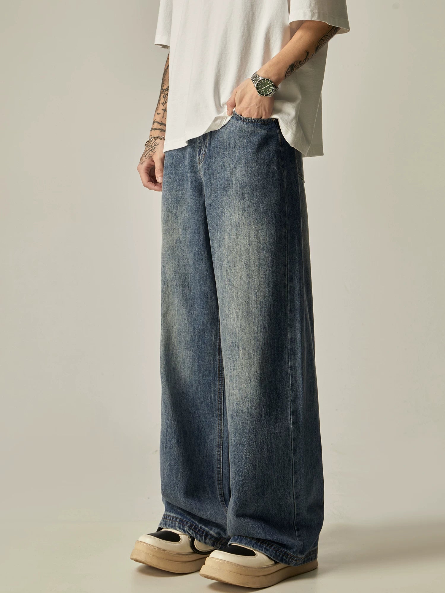 Vintage Wash Straight-Leg Jeans