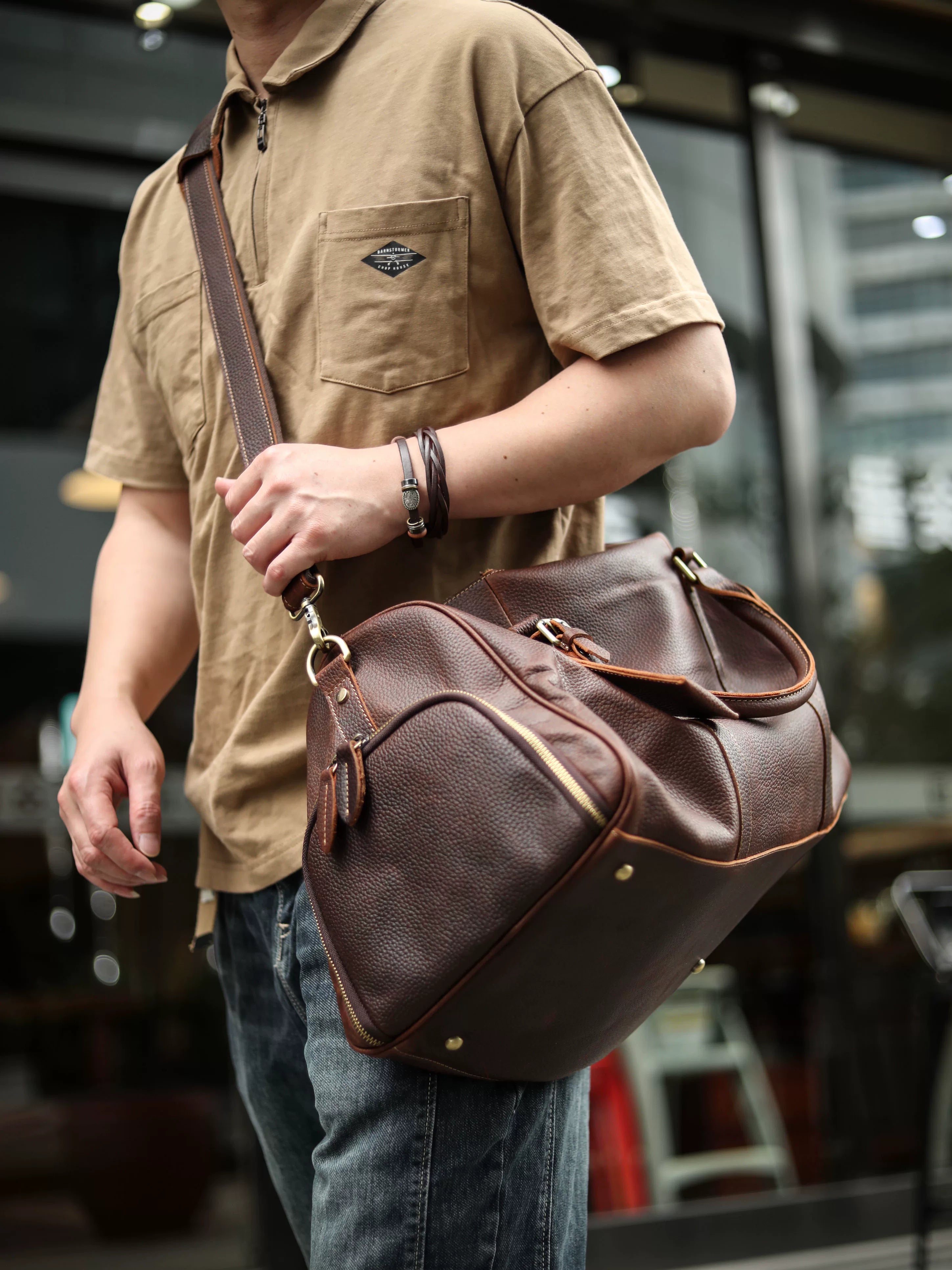 First-Layer Cowhide Travel Weekender Bag