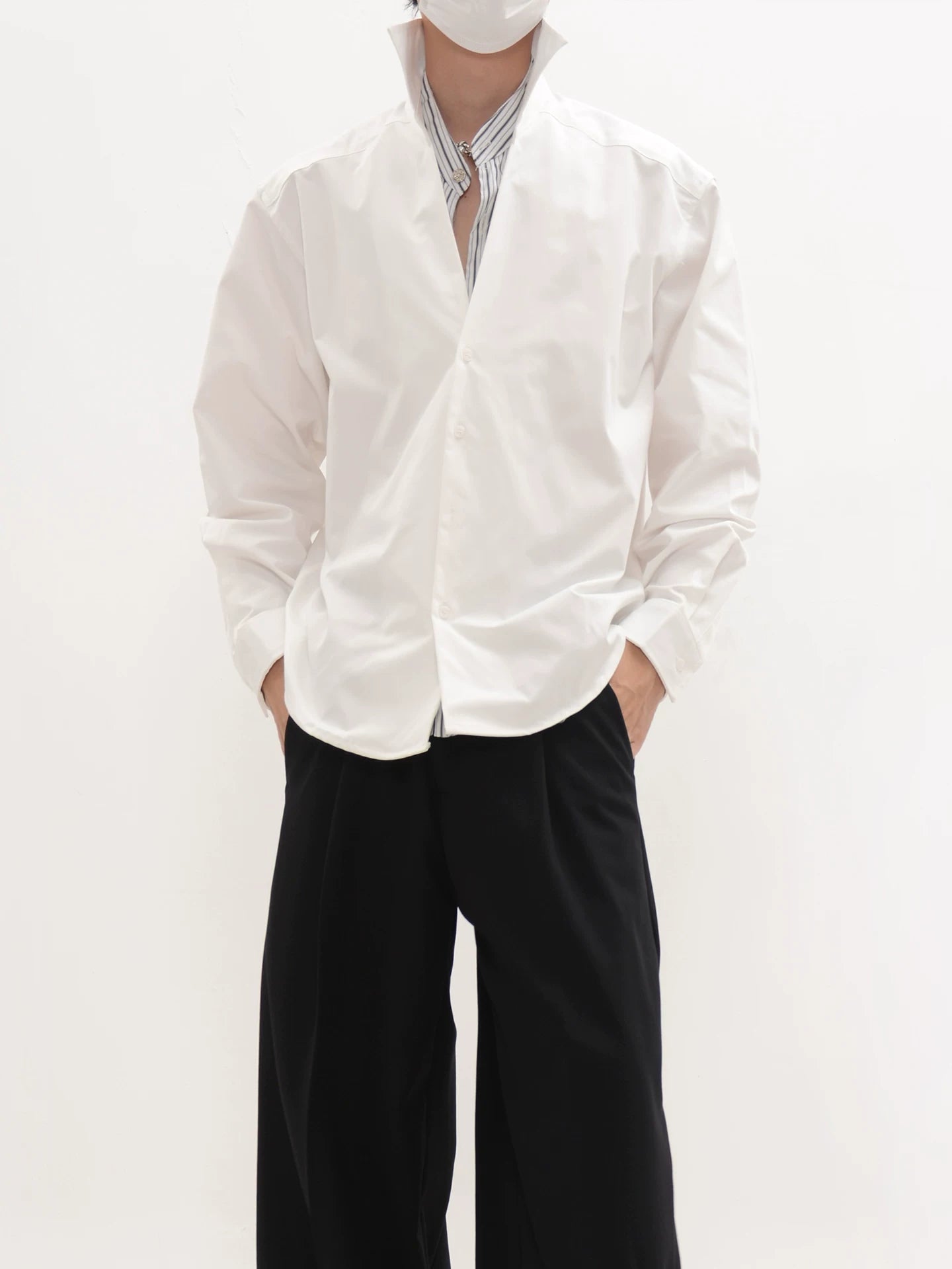 Layered Collar Relaxed Button Front Shirt