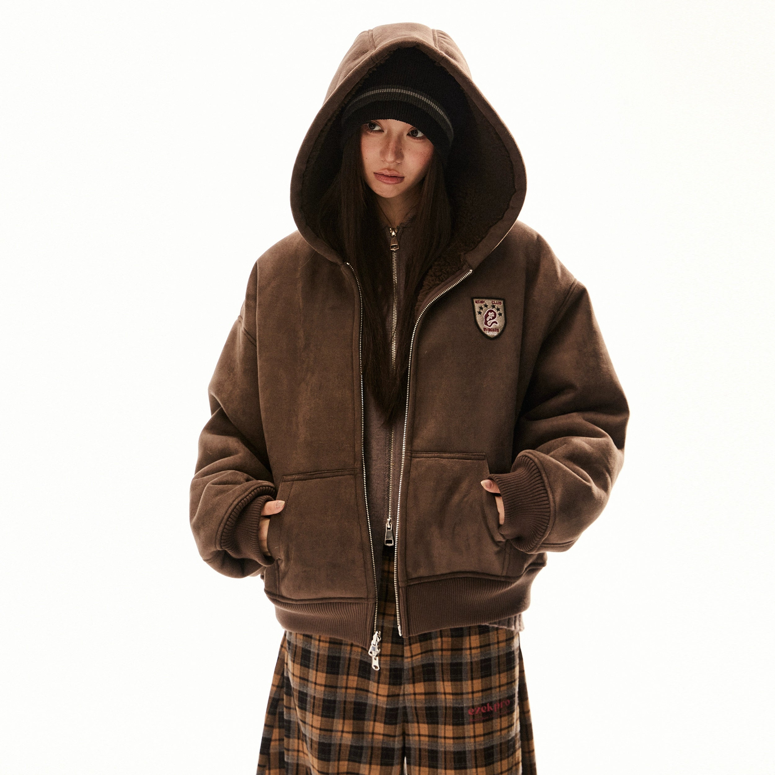 Brown Hooded Zip-Up Jacket