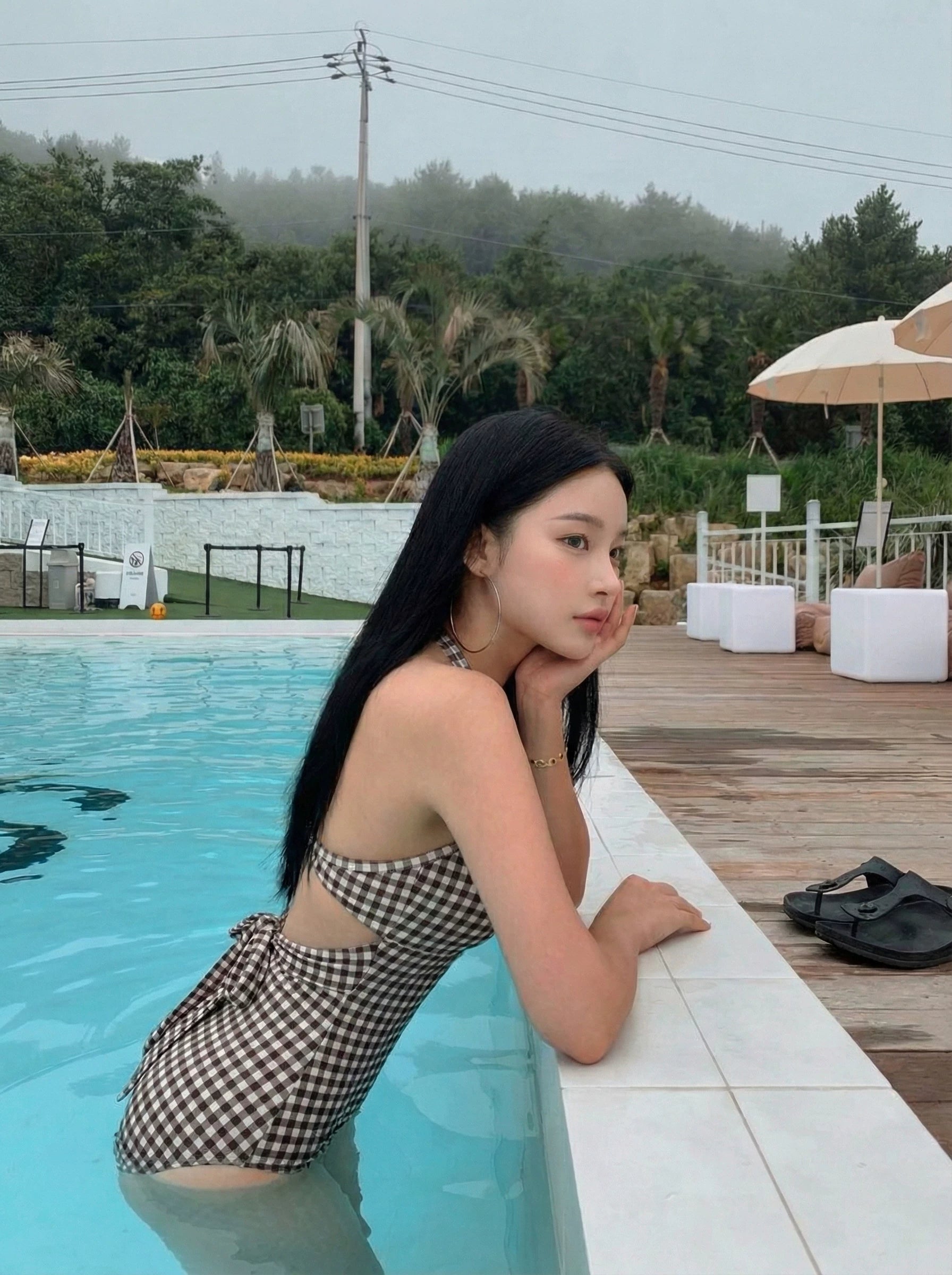 Moonlit Gingham Poolside One‑Piece