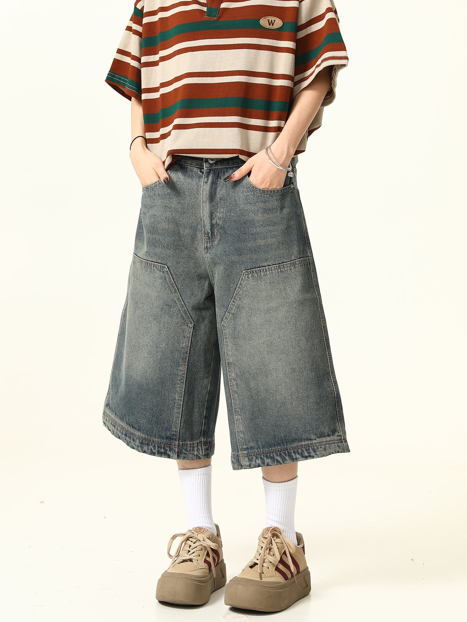 Angular Panel Wide-Deg Denim Culottes