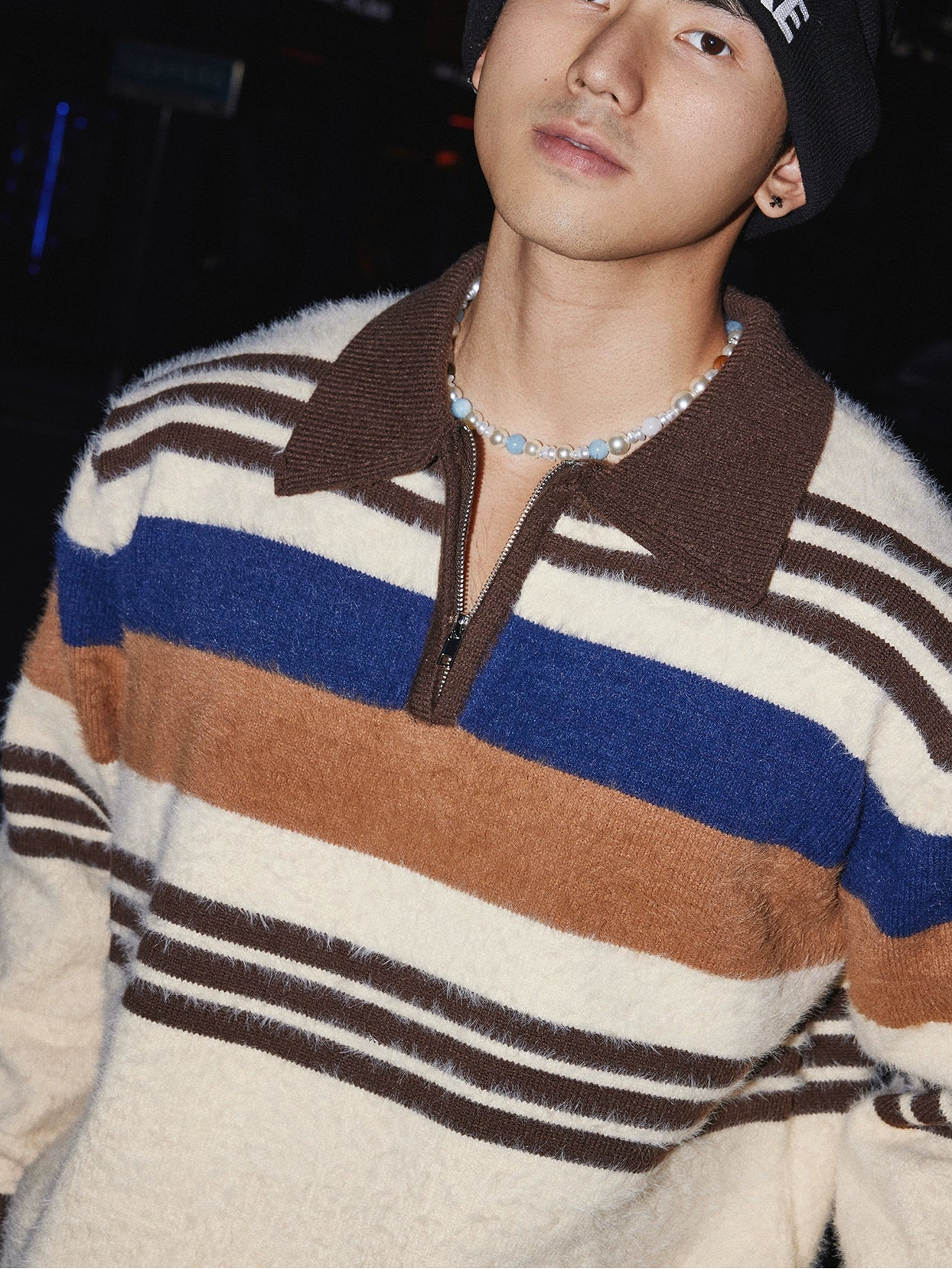 Horizon Striped Knit Polo Sweater