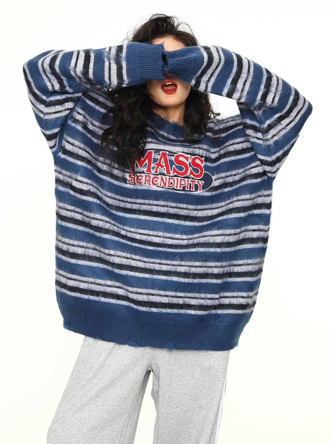 MASS SERENDIPITY Oversized Striped Knit Sweater