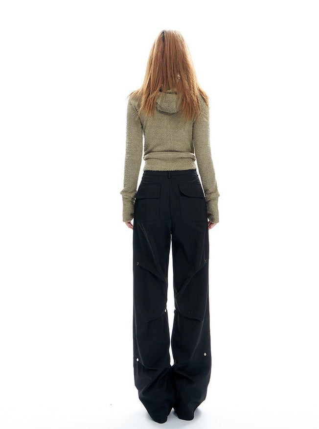 Charcoal Cargo-Style Wide-Leg Pants