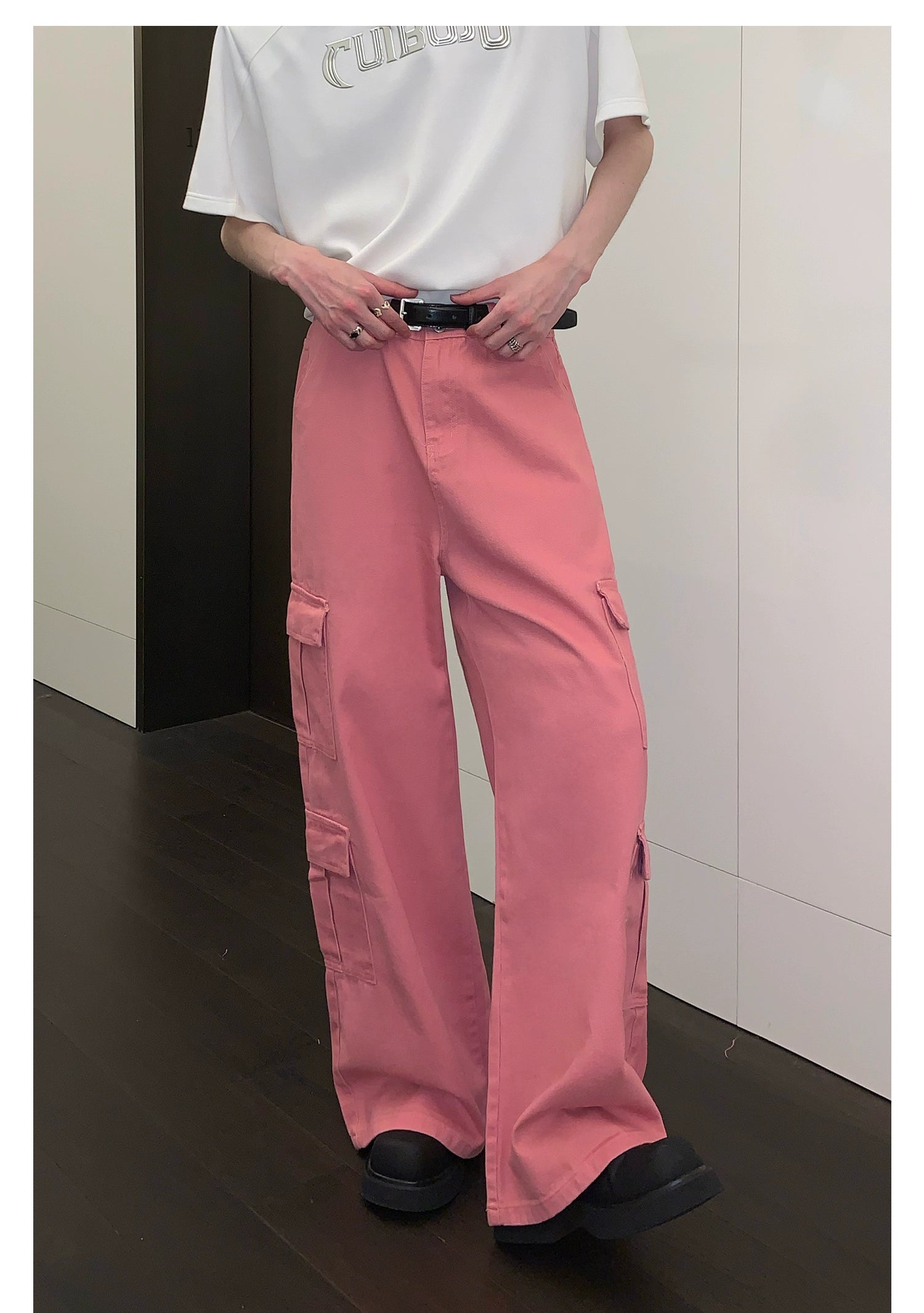 Pink Wide-Leg Cargo Pants