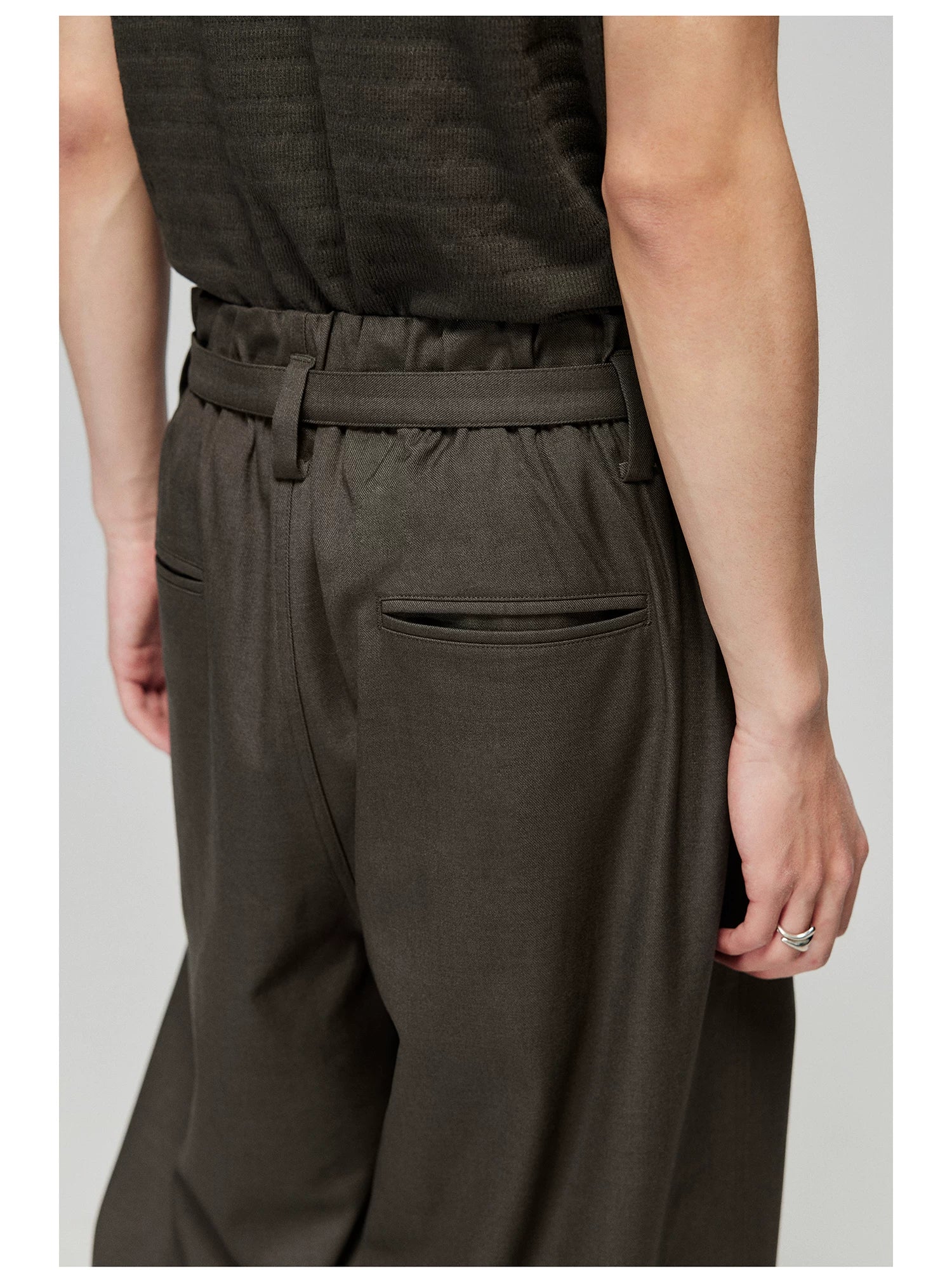 Umber Sash Pleat Wide Trousers