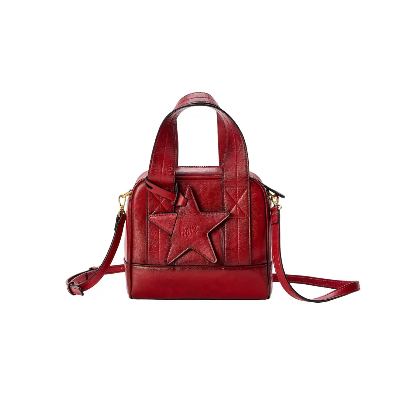 Star-Embossed Mini Boston Crossbody Bag - Red