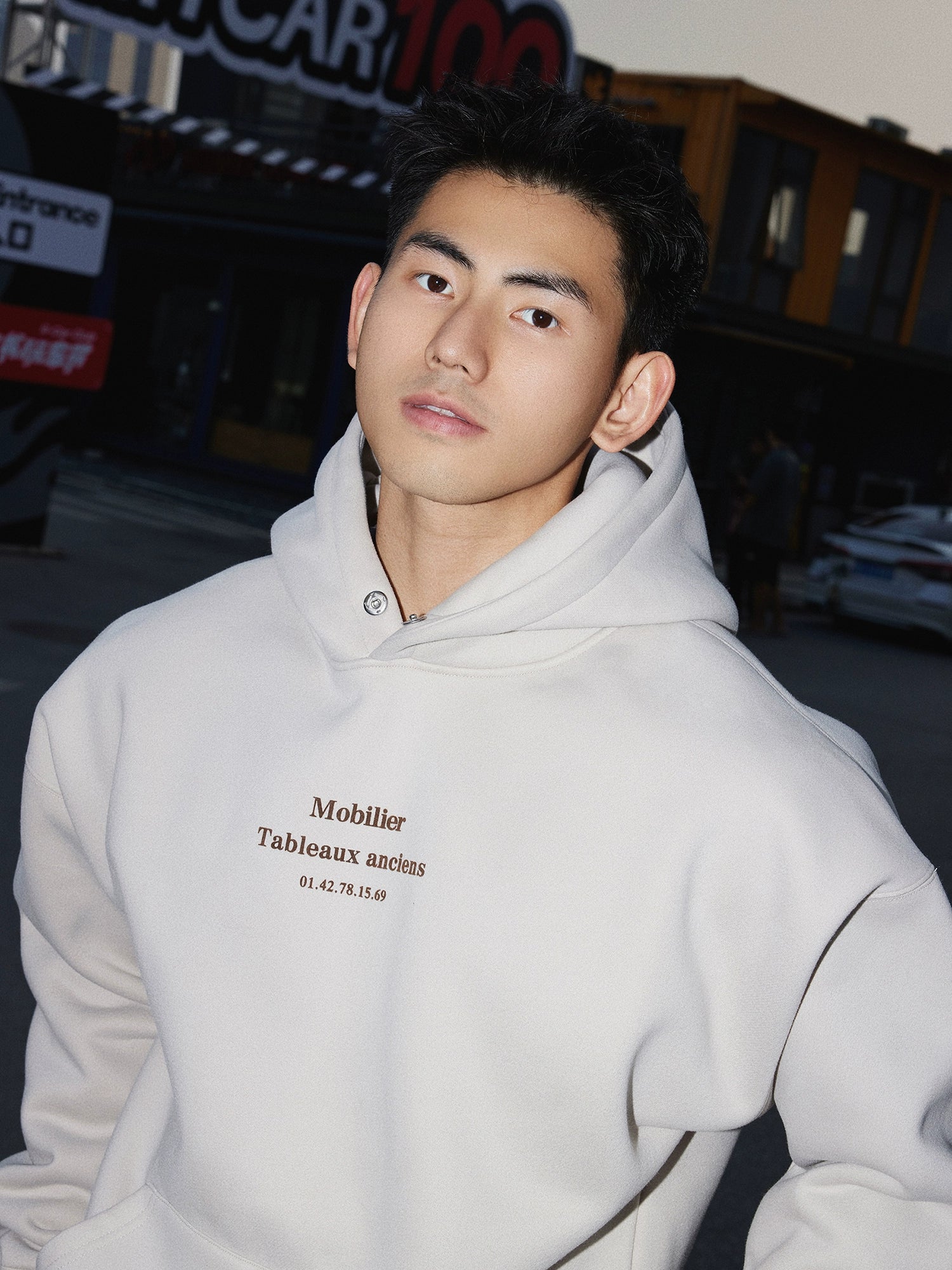 Simple Text Beige Hoodie Sweatshirt