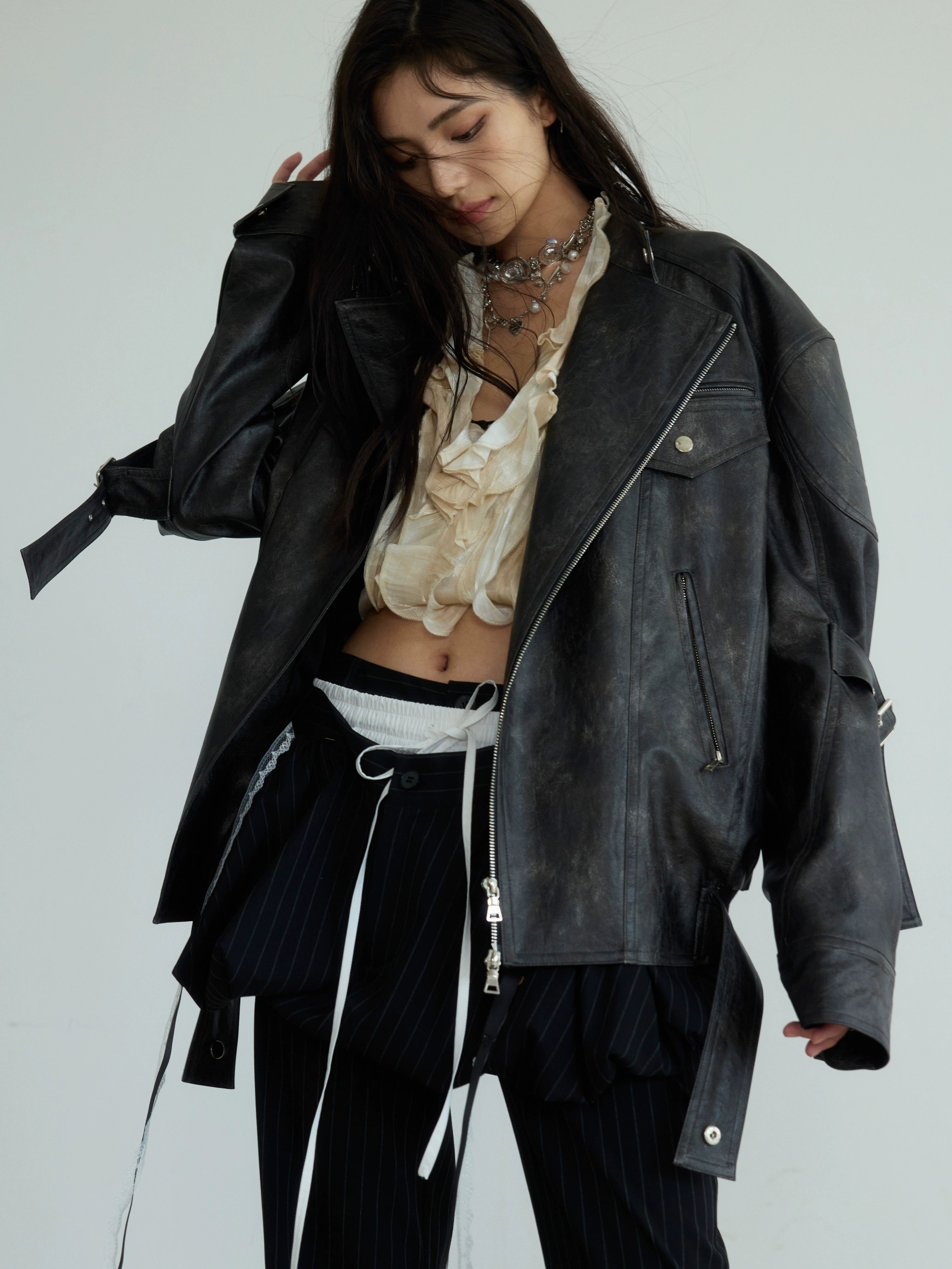 Oversized Leather Biker Jacket