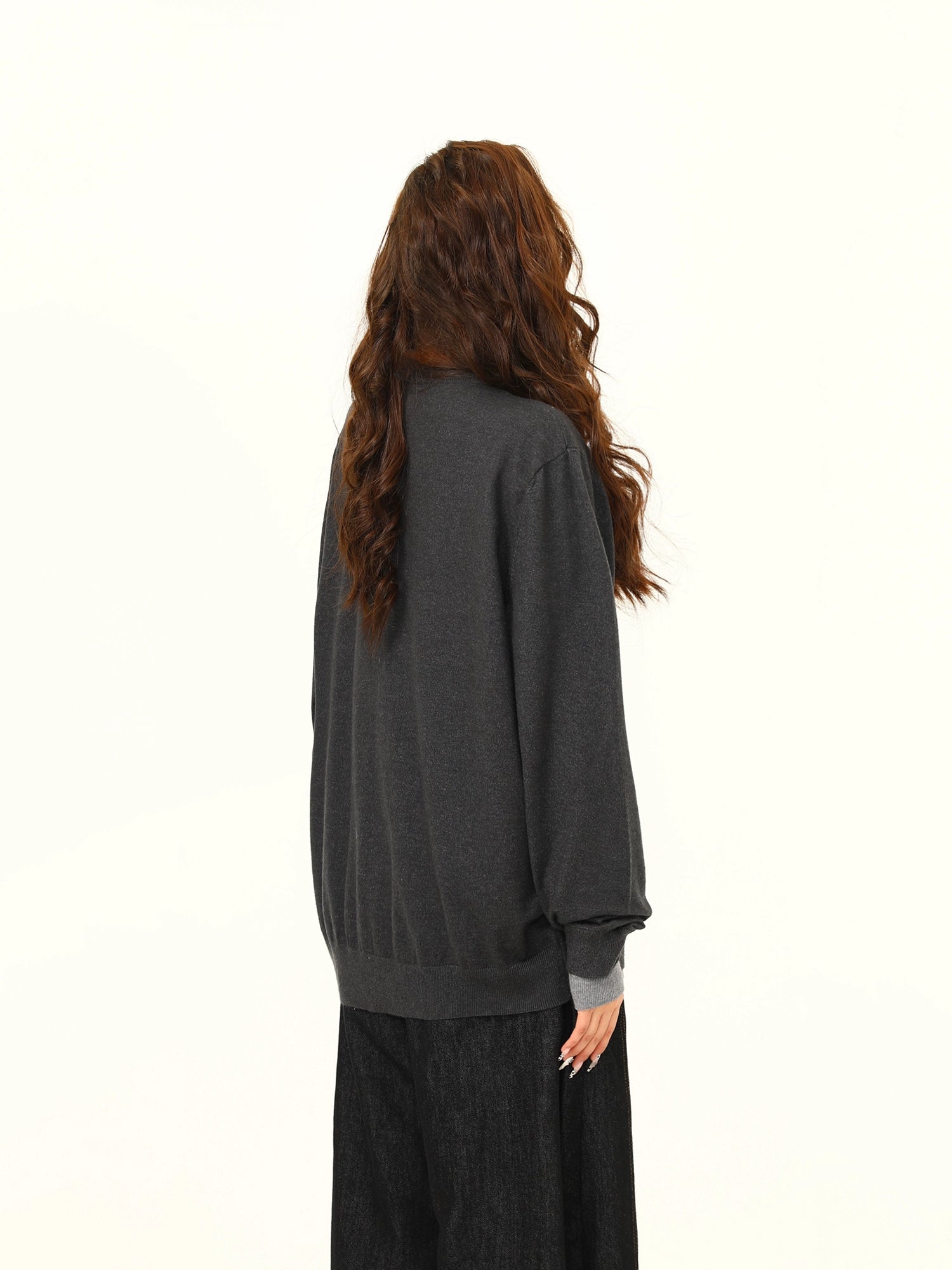 Two-Tone Gray Asymmetric Button Cardigan