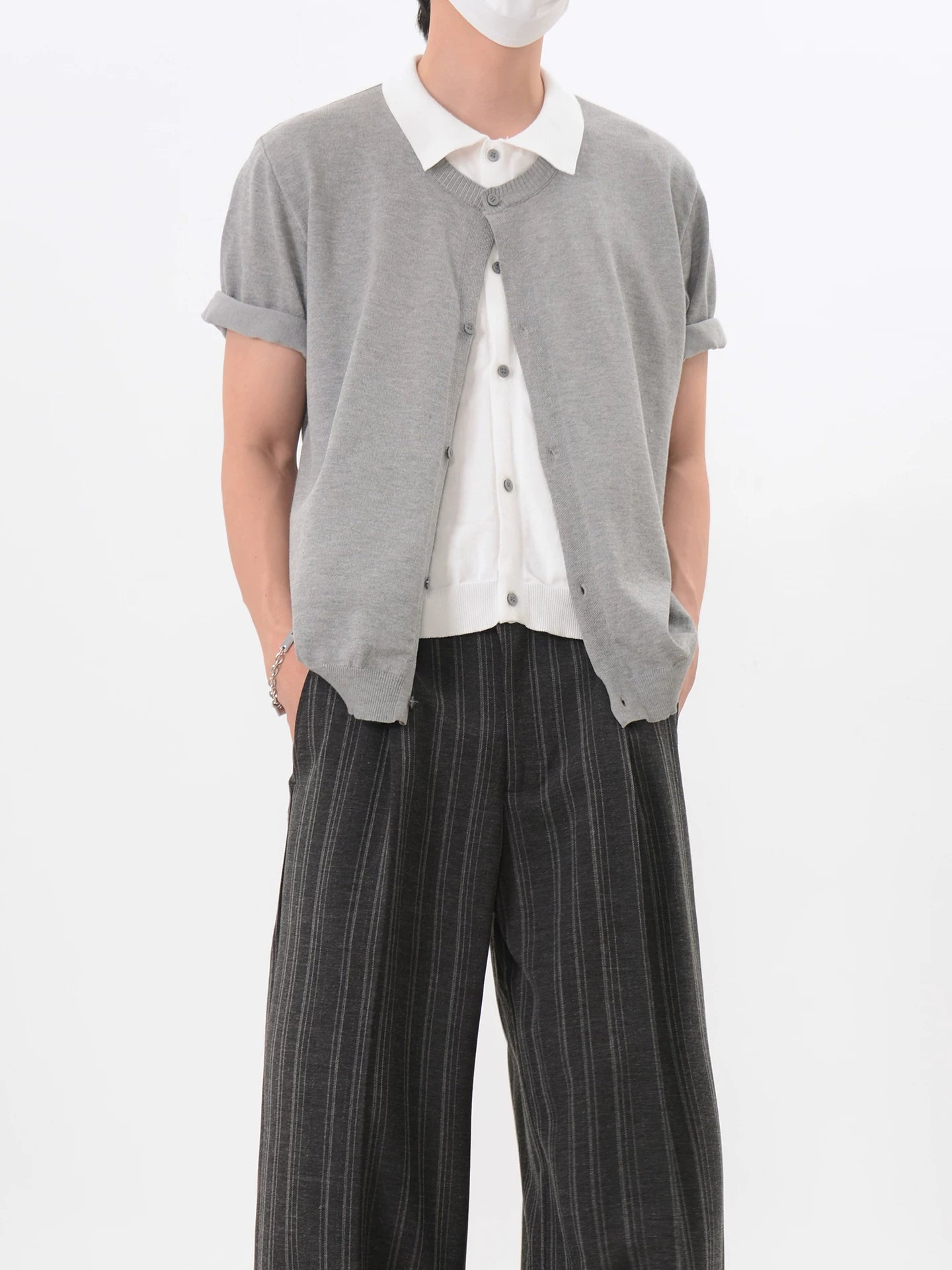 Layered Collar Knit Cardigan Shirt