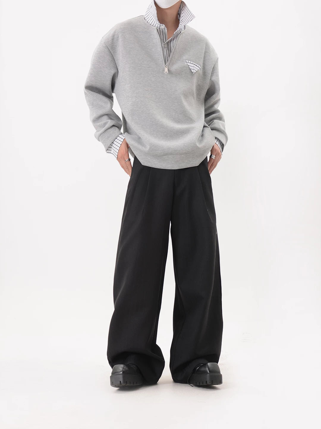 Half Zip Layered Collar Sweatshirt