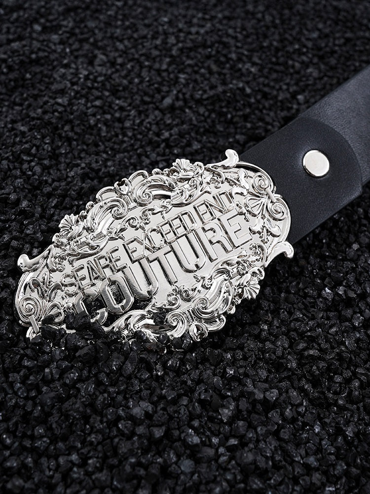 Ornate Silver "Couture" Belt Buckle with Black Leather Belt