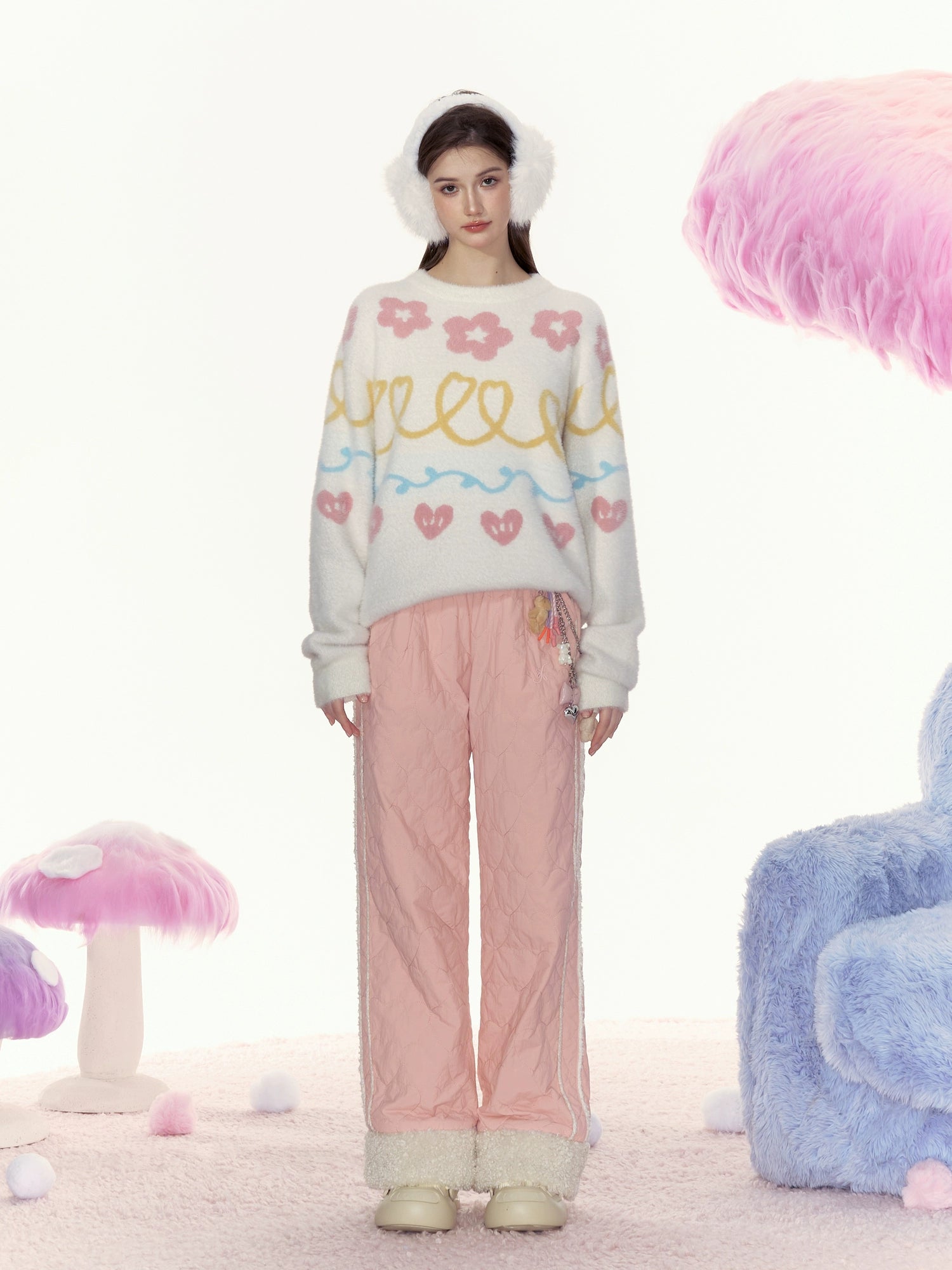 Sherpa-Lined Pink Track Pants