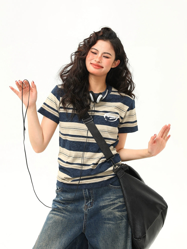Navy Sand Vintage Stripe Tee