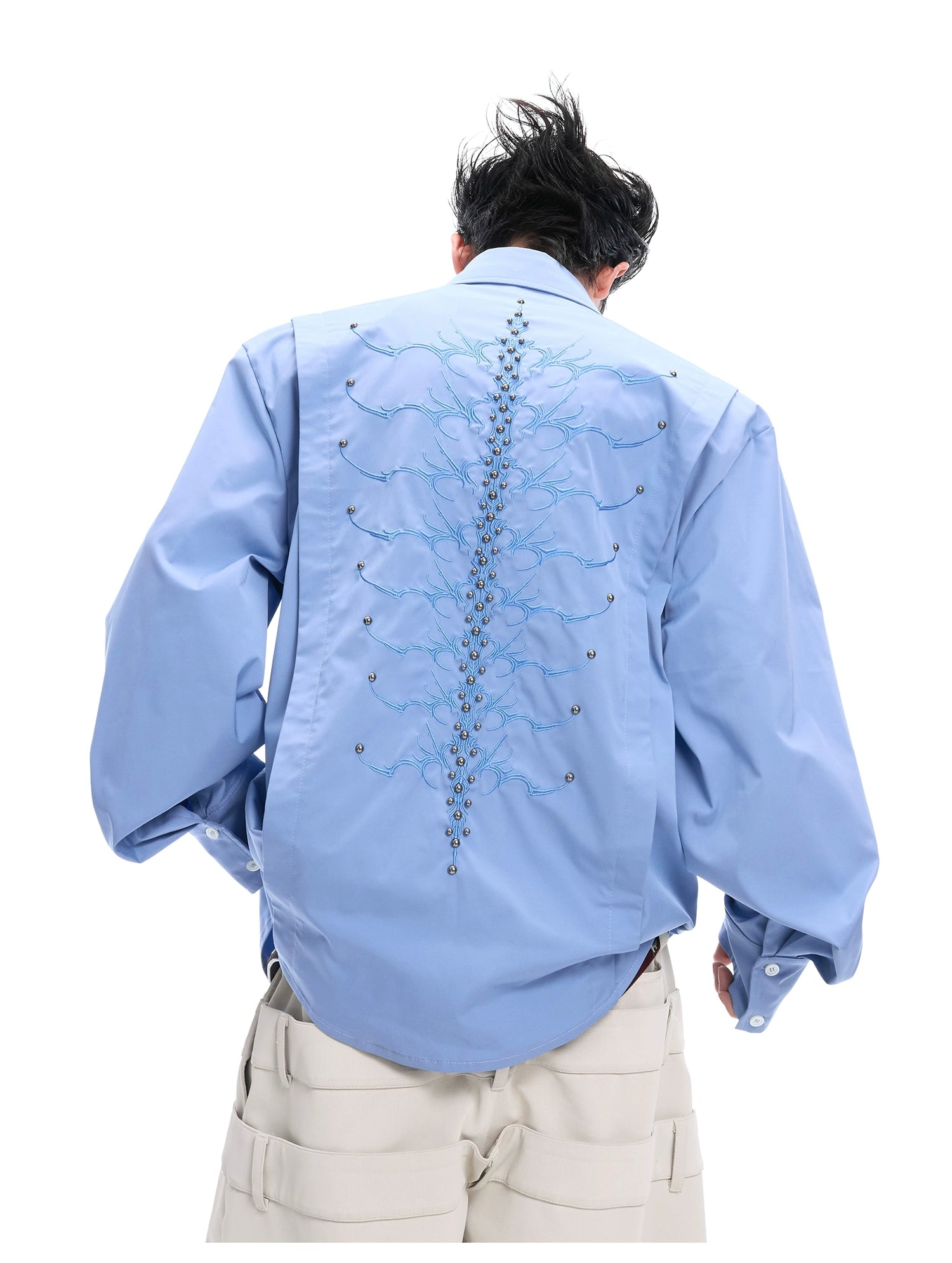 Crystal Chain Blue Button-Up Shirt