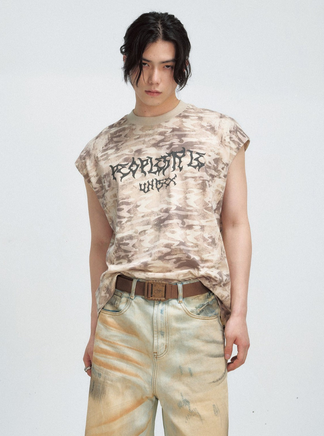 Men's Punk Letter Wash Vest Top