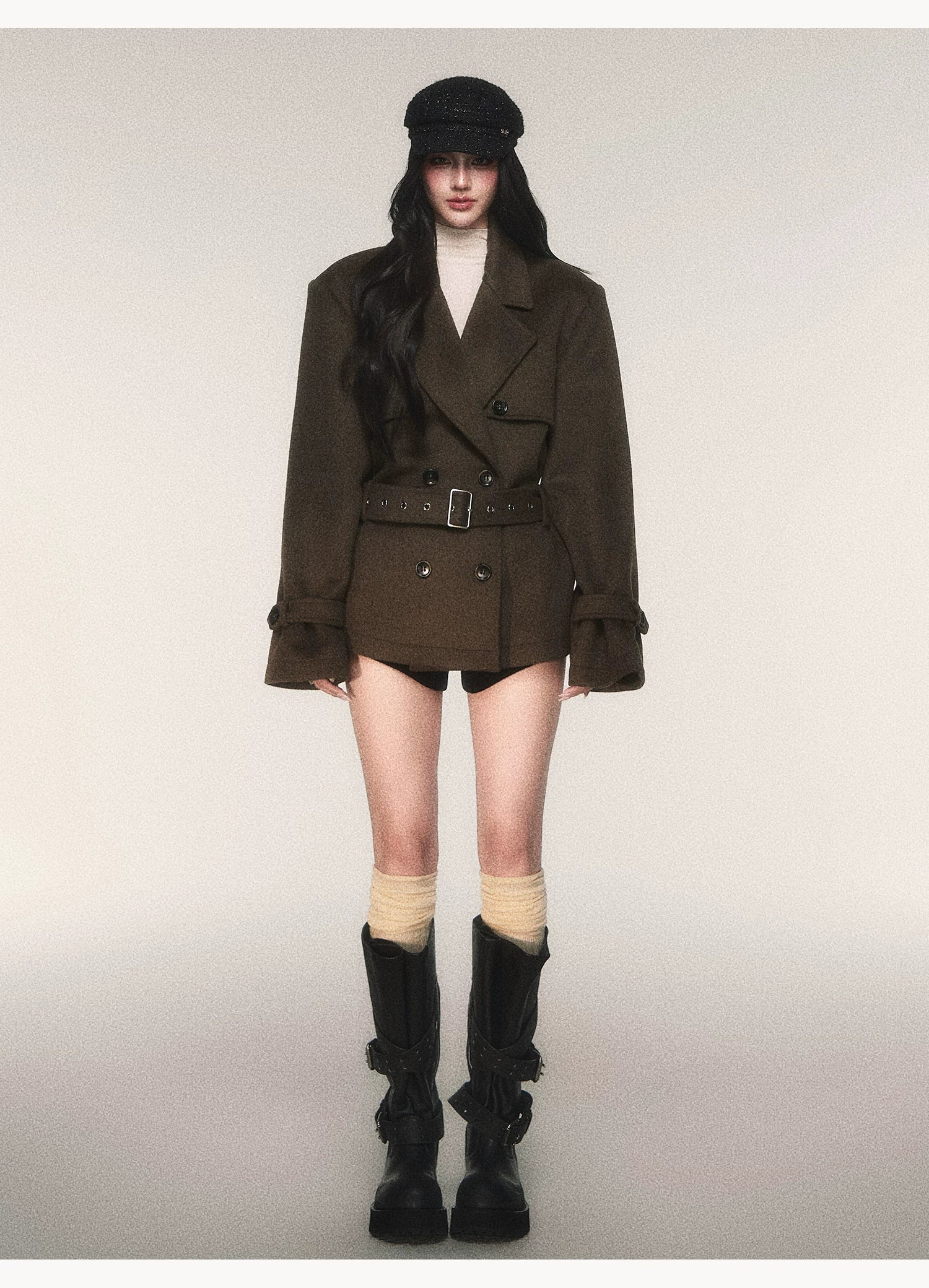 Ember Brigade Belted Peacoat