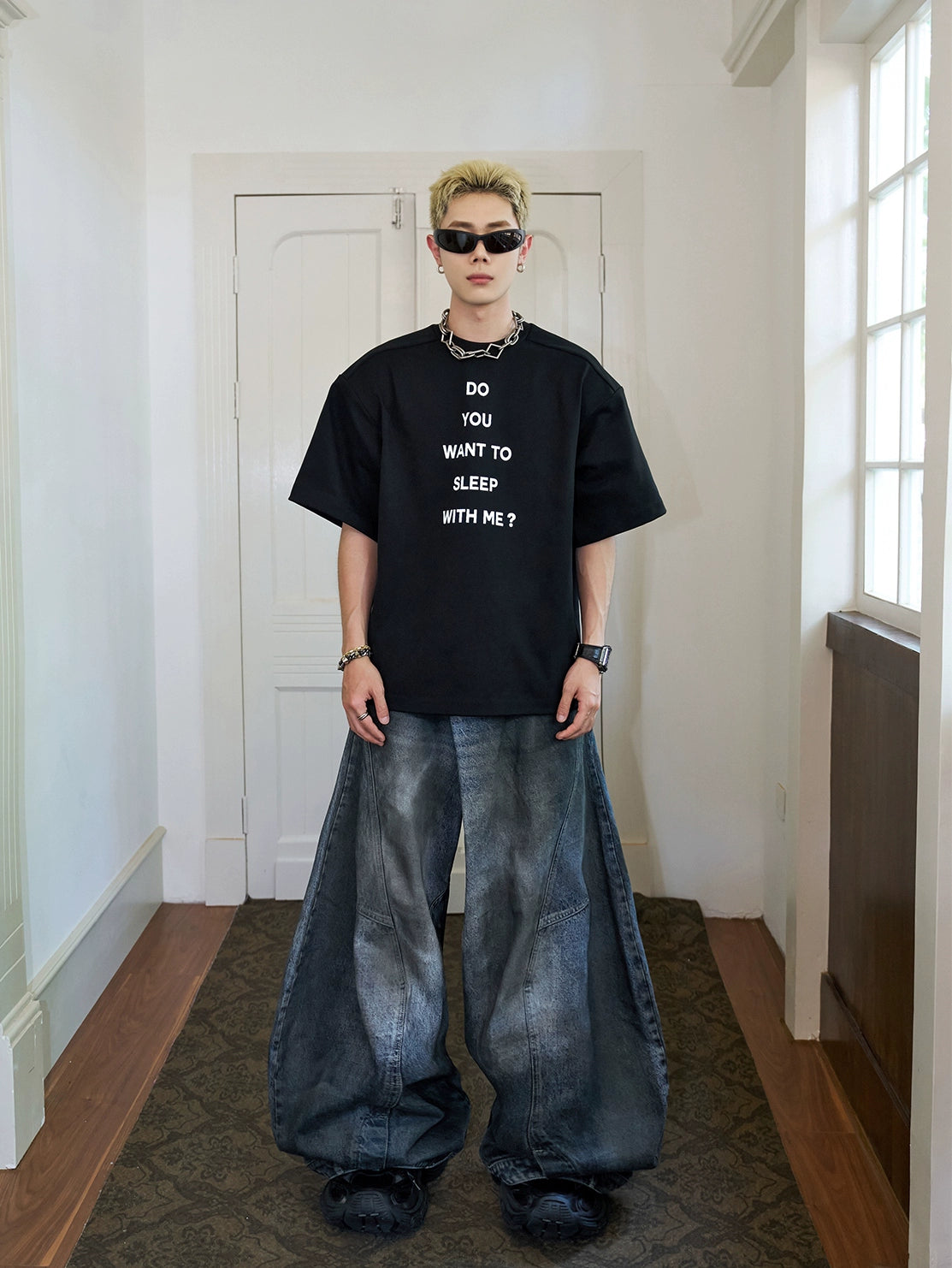 Baggy Faded Dark Blue Wide-Leg Jeans