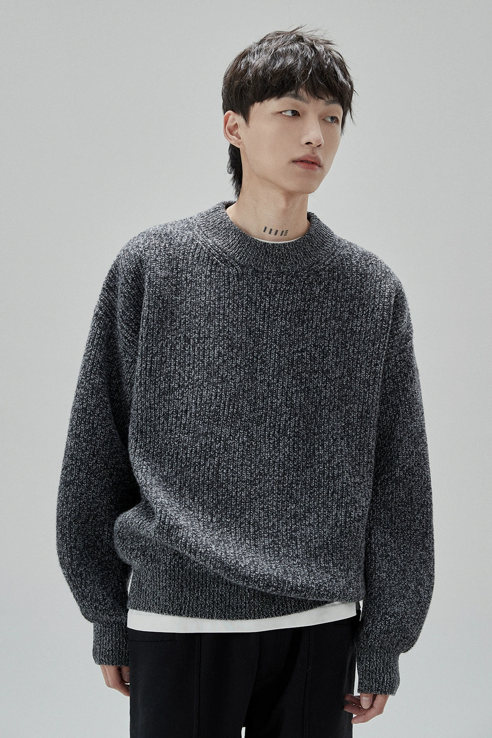 Wide-Sleeve Oversized Crew Neck Sweater