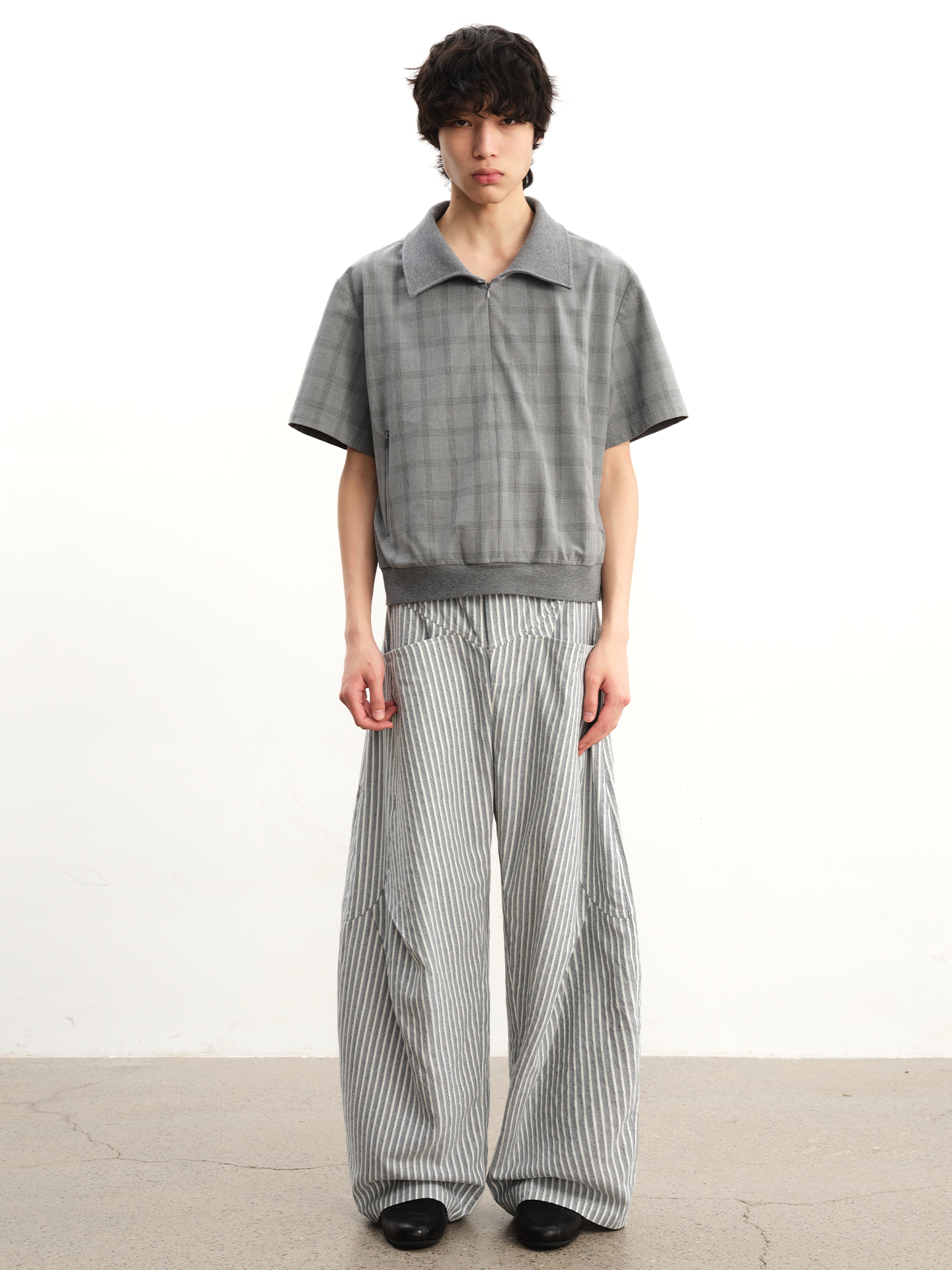 Vertical-Stripe Wide-Leg Balloon Trousers
