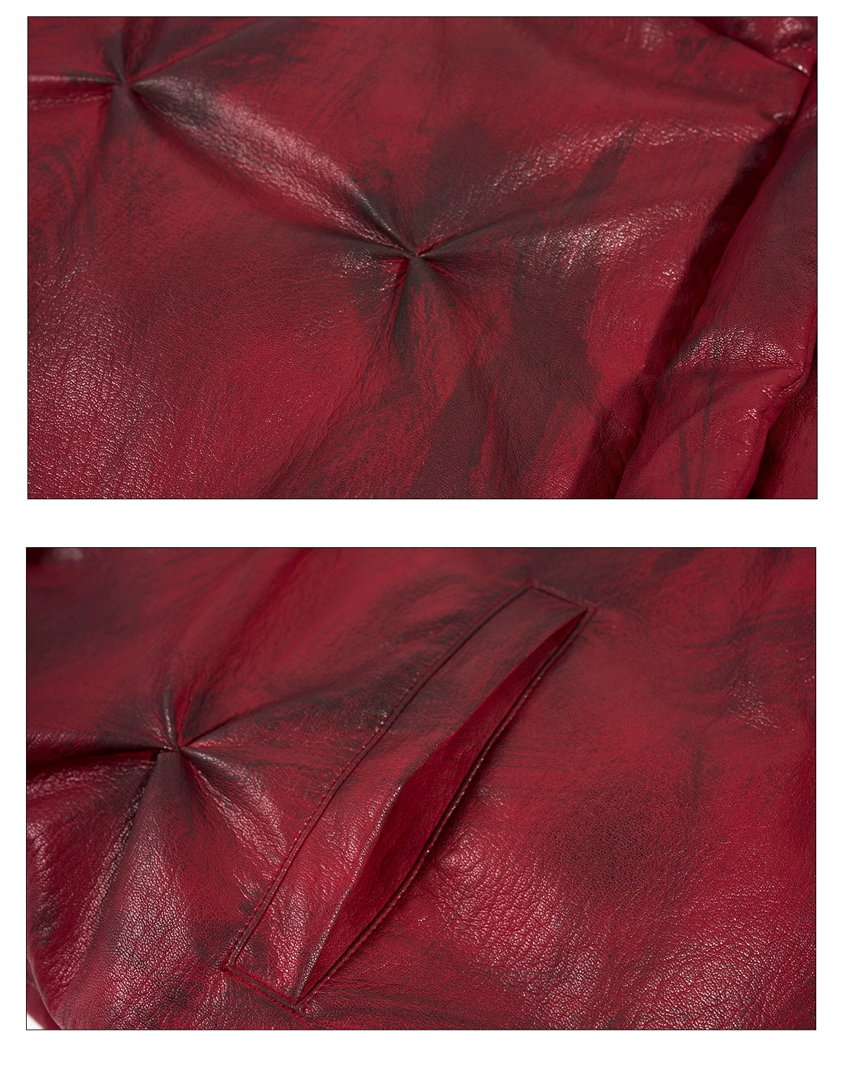 Crimson Storm Oversized Leather Puffer Jacket