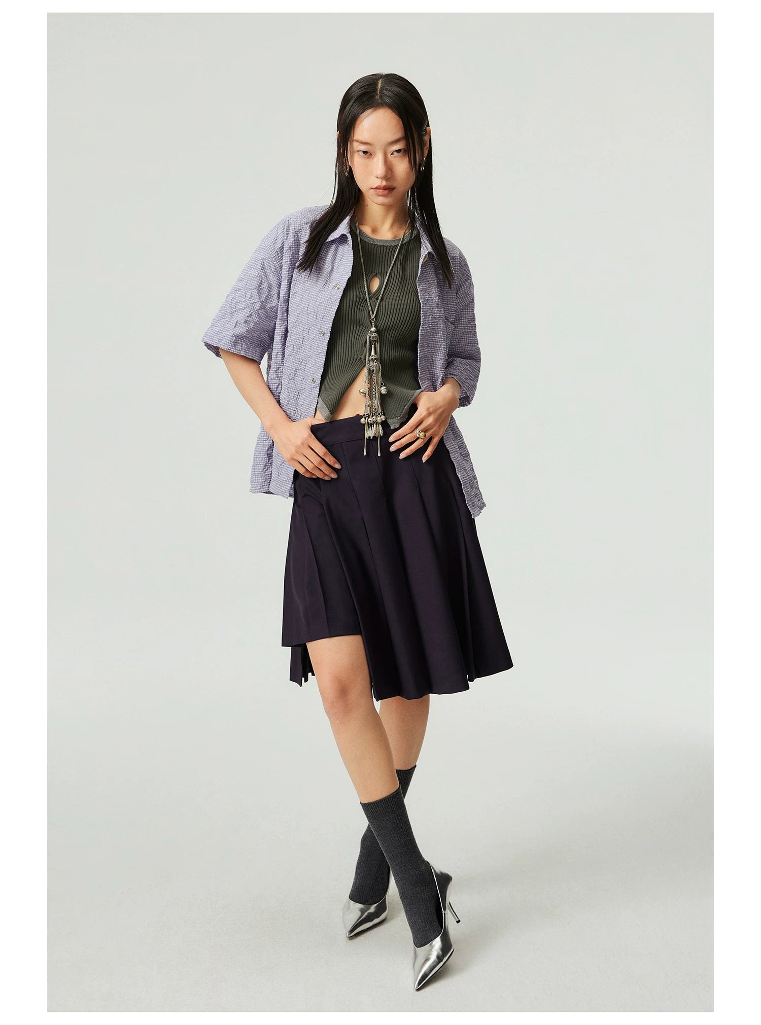 Asym Pleated Mini Skirt