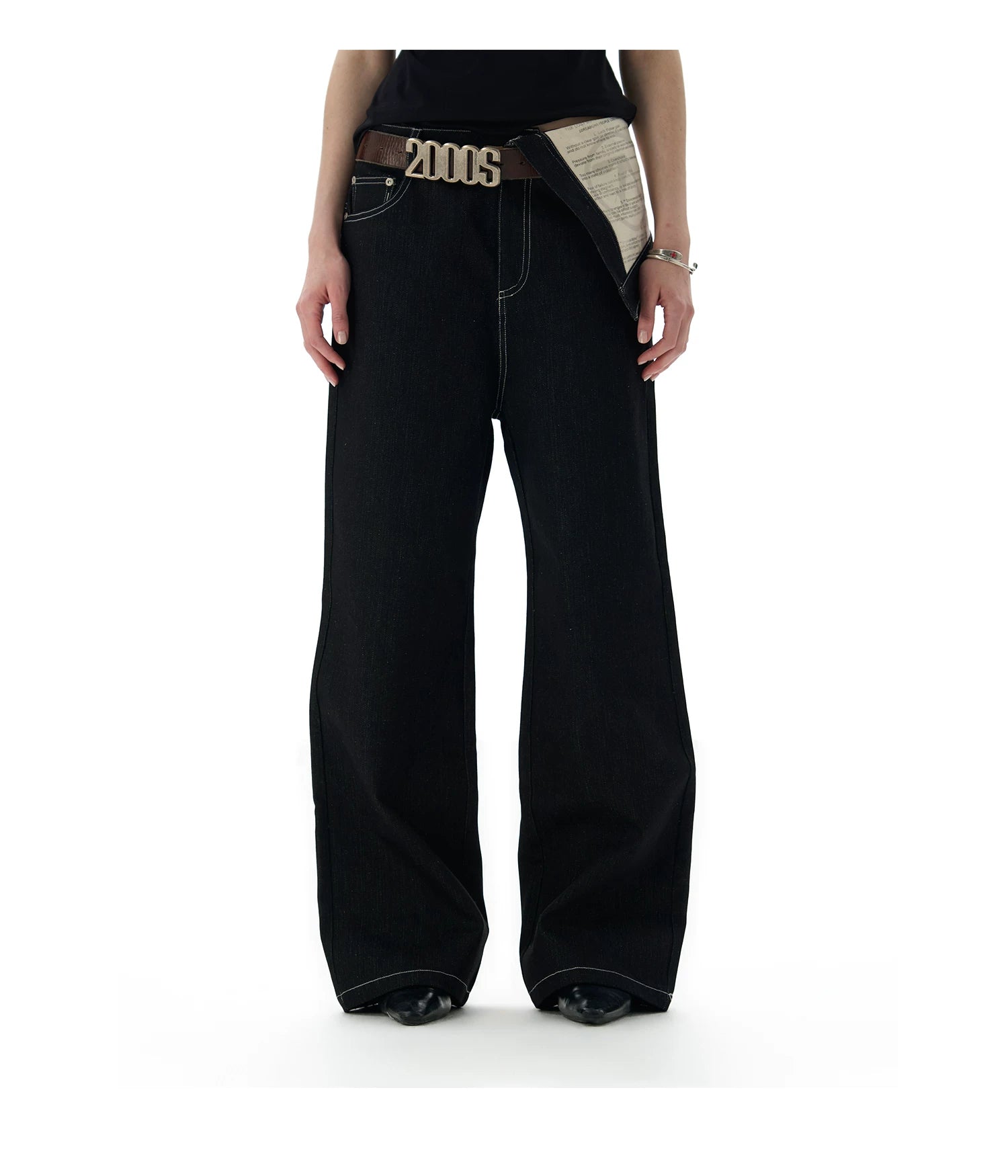 Turn‑Waist Contrast Pocket Straight Jeans