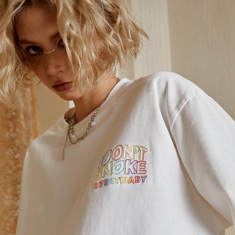 Colorful Logo Stitched Long Sleeve Tee - chiclara