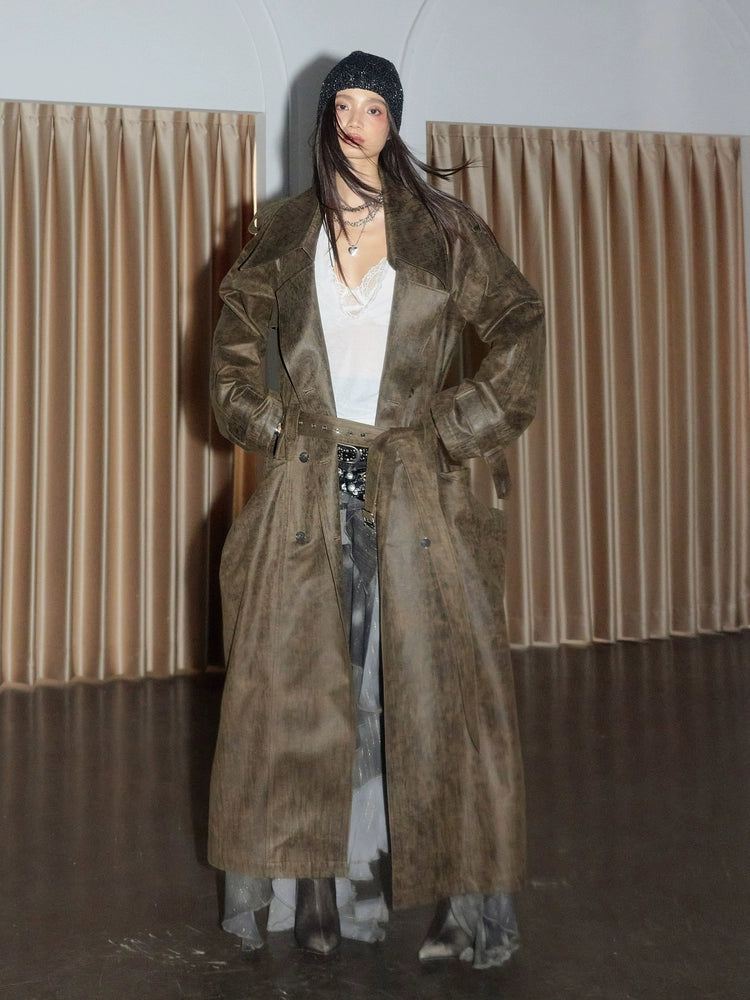 Verdigris Shadow Distressed Trench Coat