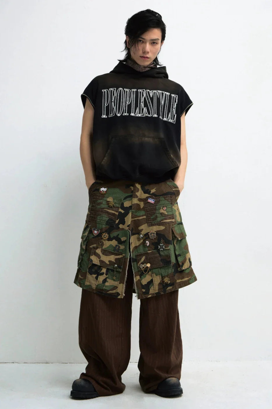 Men's Baggy Gradient Distressed Hooded Sweatshirt
