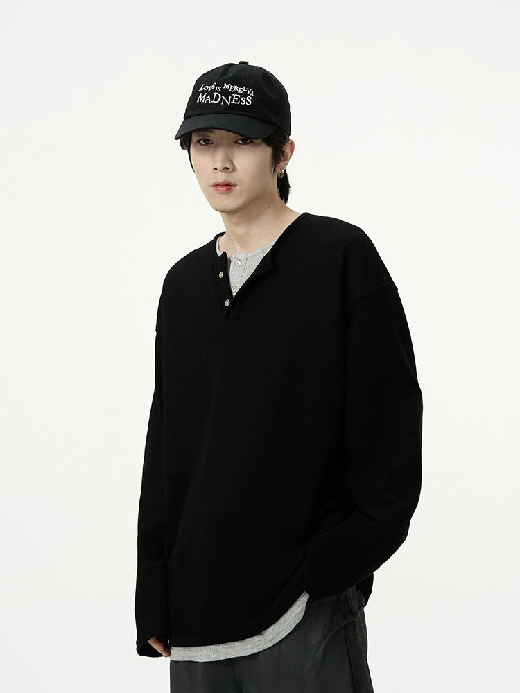 Waffle Knit Henley Neckline Pullover