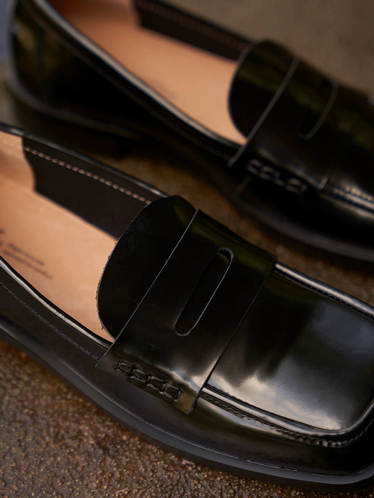 Black Patent Leather Square Toe Loafers