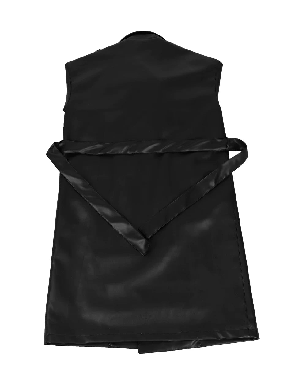 Noir Eclipse Belted Faux Leather Trench Coat