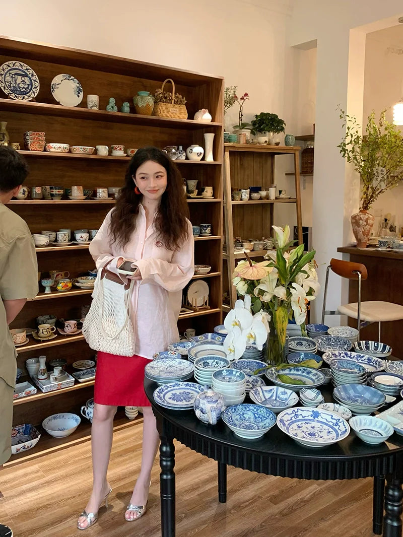 High-Waisted Straight Knee-Length Skirt