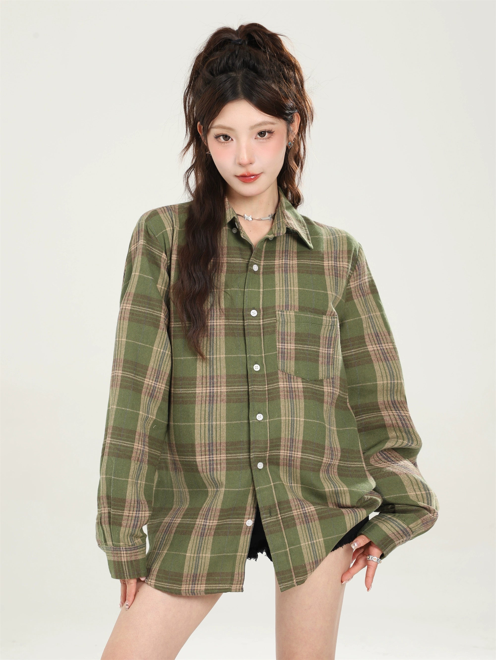 Vintage Loose Blue Plaid Shirt